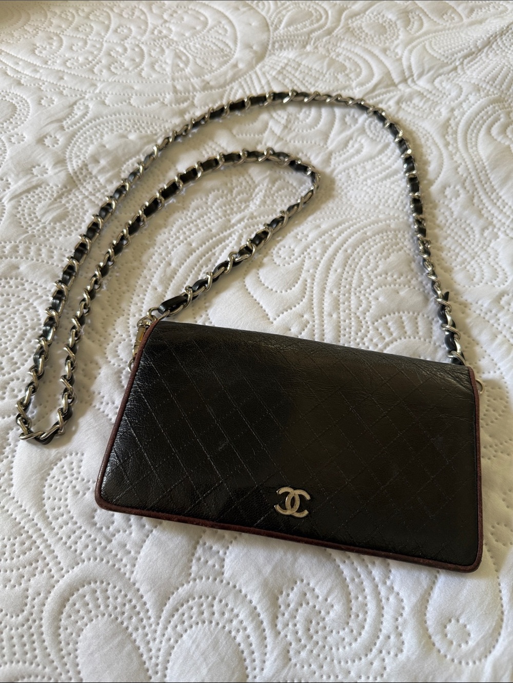 Genuine Chanel Black Quilted Leather Crossbody Bag with Chain Strap
